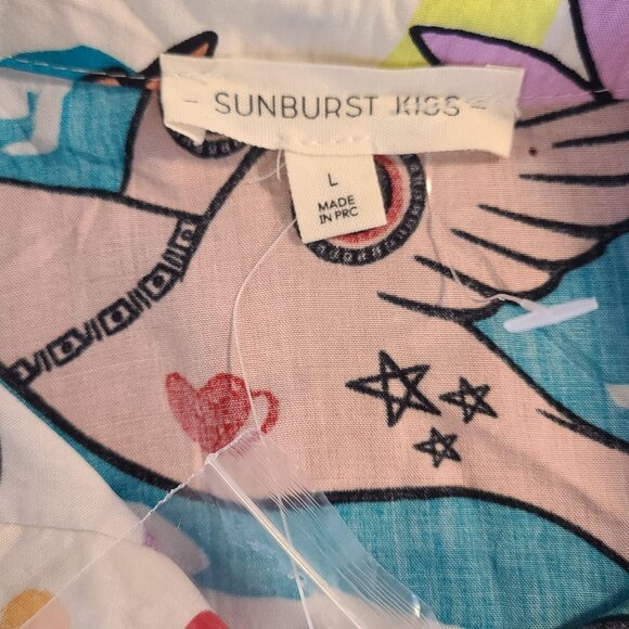 Sunburst Kiss Art to Wear All Over Print Top Blouse NEW L Dopamine Funky - Picture 5 of 7